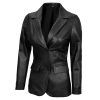 Women's Two-Button Real Leather Blazer