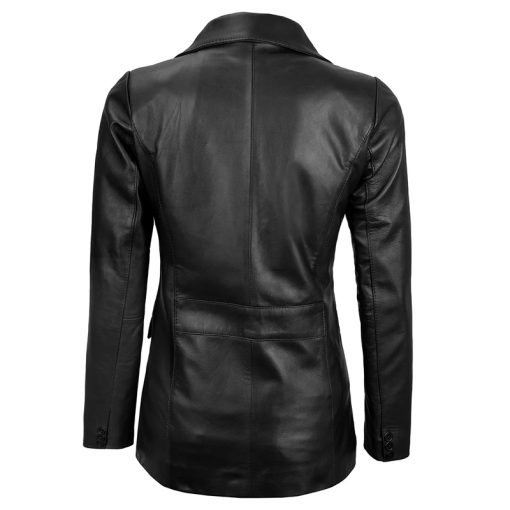 Women's Two-Button Real Leather Blazer - Image 5