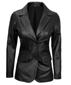 Women's Two-Button Real Leather Blazer