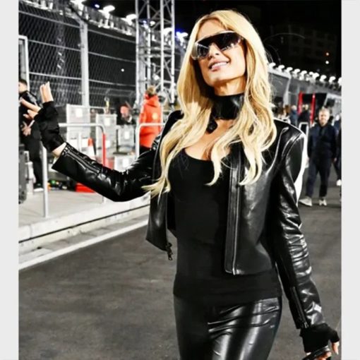 2024 Las Vegas GP Paris Hilton Black Leather Jacket - Image 4