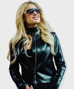 2024 Las Vegas GP Paris Hilton Black Leather Jacket
