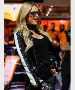2024 Las Vegas GP Paris Hilton Black Leather Jacket