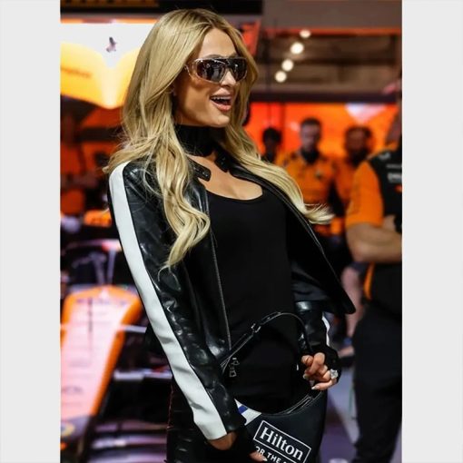 2024 Las Vegas GP Paris Hilton Black Leather Jacket