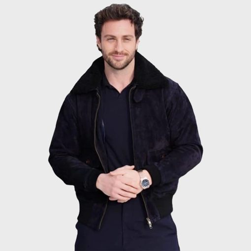 Aaron Taylor-Johnson Suede Aviator Bomber Jacket