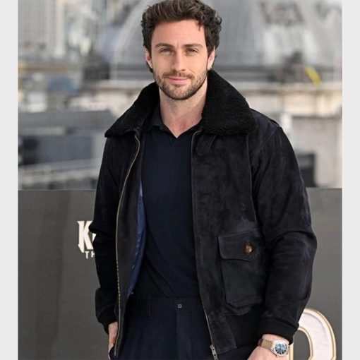 Aaron Taylor-Johnson Suede Aviator Bomber Jacket