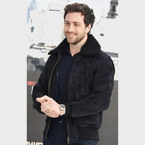 Aaron Taylor-Johnson Suede Aviator Bomber Jacket