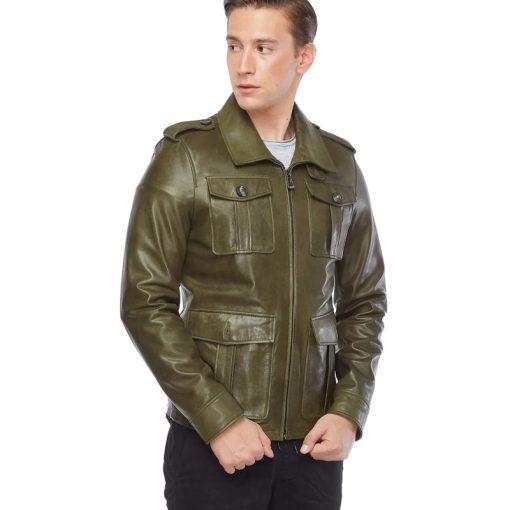 Christopher Bramell Men’s Real Green Leather Jacket - Image 6