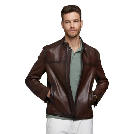 Men’s Real Dark Brown Leather Biker Style Jacket - Image 4