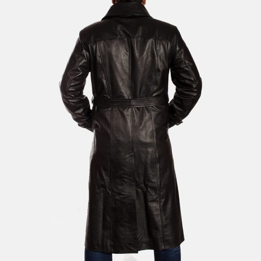 Hooligan Black Leather Trench Coat
