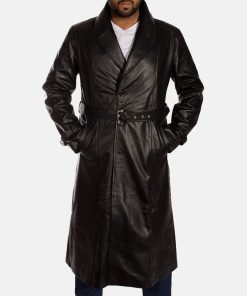 Hooligan Black Leather Trench Coat