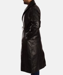 Hooligan Black Leather Trench Coat