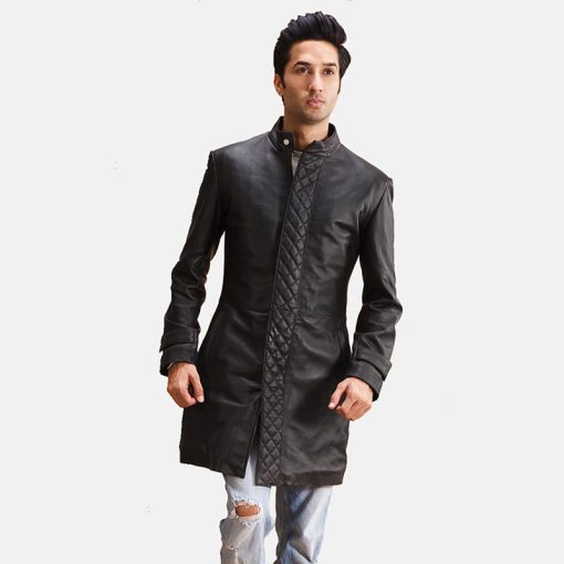 Midlander Quilted Black Leather Coat - Image 5