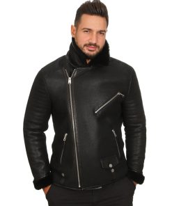 Men’s Real Black Leather Biker Style Jacket