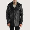 Furcliff Black Leather Coat