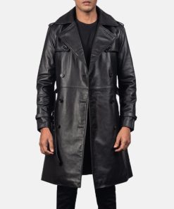 Royson Black Leather Duster Coat