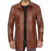 Men's Vintage Cognac Leather Car Coat