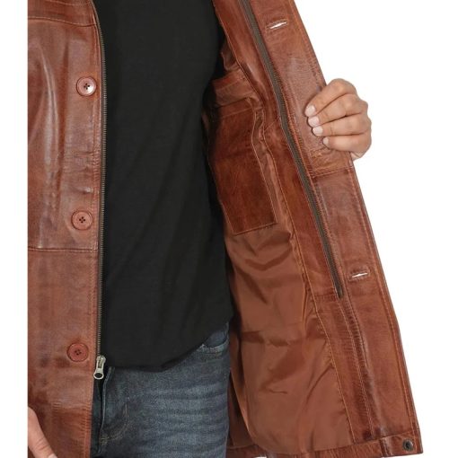 Men's Vintage Cognac Leather Car Coat
