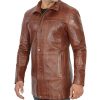 Men's Vintage Cognac Leather Car Coat