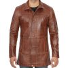 Men's Vintage Cognac Leather Car Coat