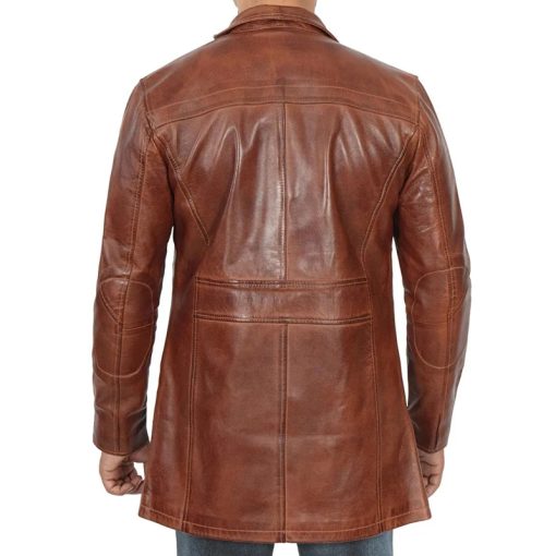 Men's Vintage Cognac Leather Car Coat