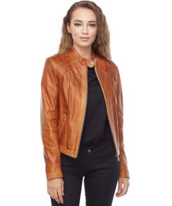 Women’s Real Brown Leather Waxed Jacket