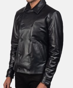 Mod Black Leather Peacoat