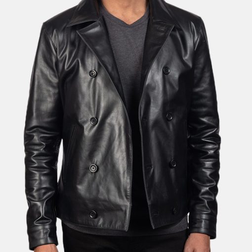 Mod Black Leather Peacoat