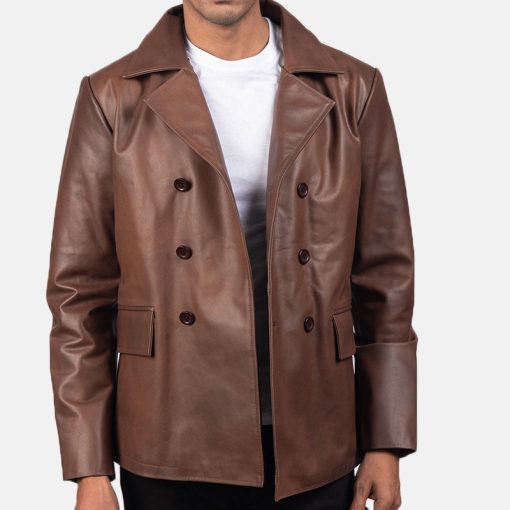 Mr. Bailey Brown Leather Naval Peacoat