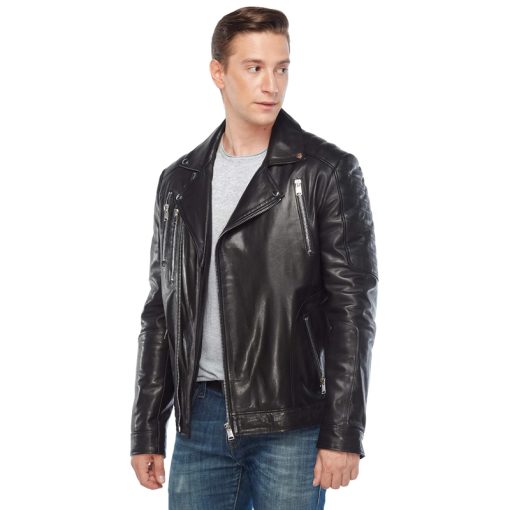 Men’s Real Black Leather Motorcycle Jacket - Image 6