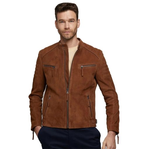 Men’s Genuine Suede Brown Biker Leather Jacket - Image 3