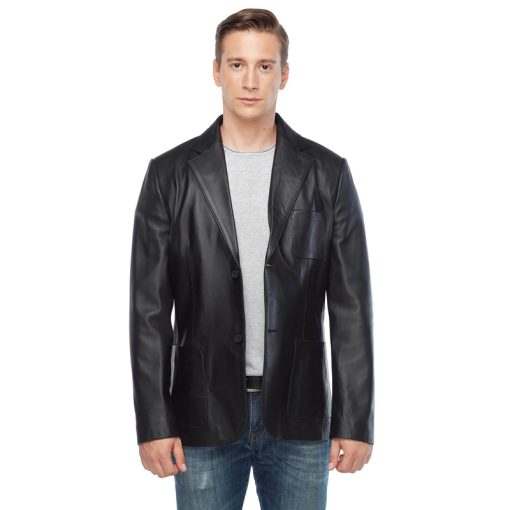 Men’s Real Black Leather Blazer