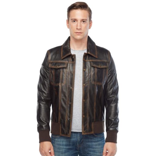 Men’s Real Brown Leather Bomber Jacket