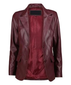 Women's Jild Burgundy Leather Blazer Jacket