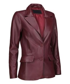Women's Jild Burgundy Leather Blazer Jacket