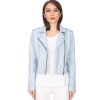 Women’s Real Ice Blue Leather Biker Jacket