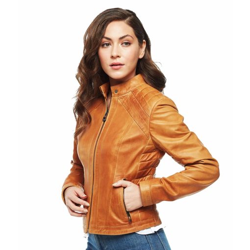 Women’s Real Tan Leather Waxed jacket - Image 4