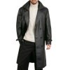 Men's Belted Double Breasted Black Leather Trench Coat