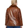 Women’s Real Brown Leather Fur Collar Jacket