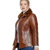 Women’s Real Brown Leather Fur Collar Jacket