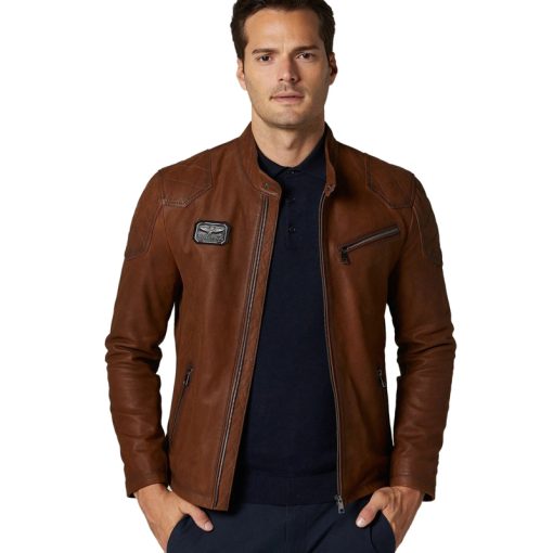 Men’s Real Brown Leather Moto Jacket