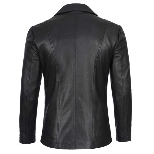 Men's Two Button Black Leather Blazer
