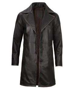 Men's Real Leather Rub Off Dark Brown Car Coat