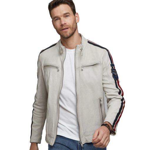 Men’s Real White Leather Jacket