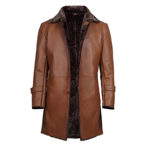 Men's Brown Real Leather Shearling Coat