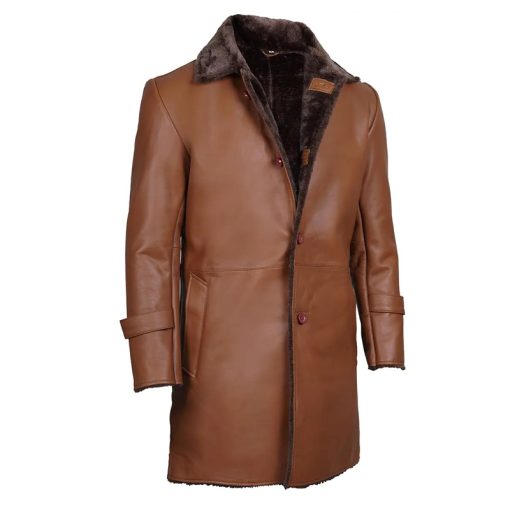 Men's Brown Real Leather Shearling Coat