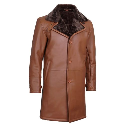 Men's Dark Brown Cognac Leather Shearling Coat