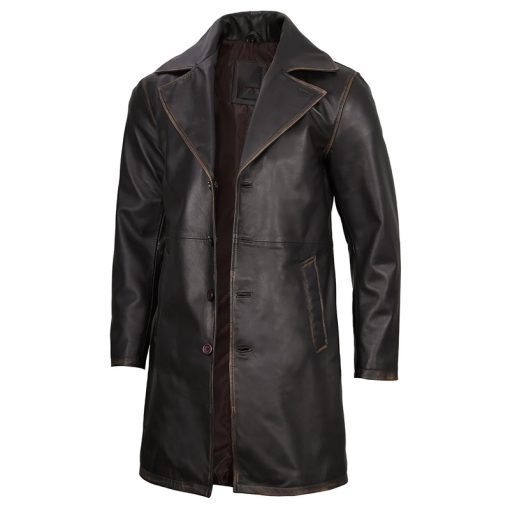 Men's Real Leather Rub Off Dark Brown Car Coat - Image 5