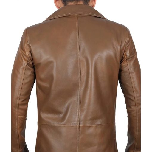 Men's 3/4 Length Brown Leather Car Coat - Image 5