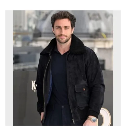 Aaron Taylor Johnson Suede Aviator Bomber Jacket - Image 2