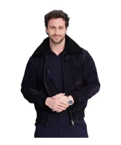 Aaron Taylor-Johnson Suede Aviator Bomber Jacket